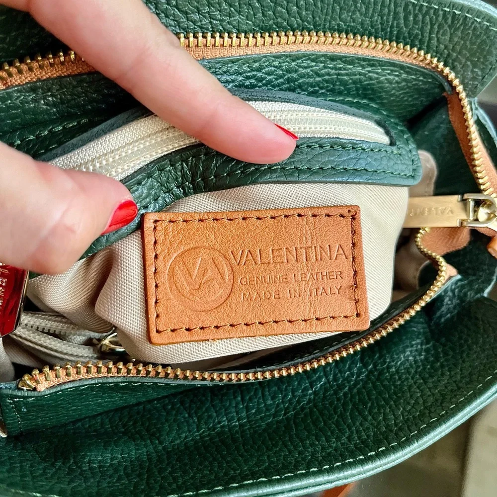 Valentina Italian Pebbled Leather Crossbody/Shoulder Bag in Pine, EUC - Picture 11 of 14